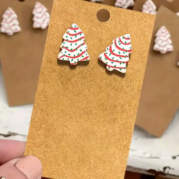 Christmas tree cookie stud earrings Holiday Jewelry - Picture 2 of 2